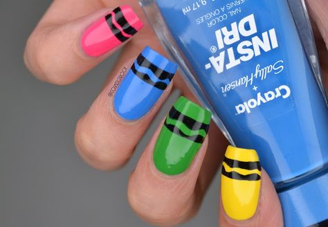 Crayola Nails Design, Crayon Nails Designs, Crayola Nails, Crayon Nails, Teacher Nail Art, Rockabilly Nails, Teacher Nails, School Nail Art, Avon Skin So Soft