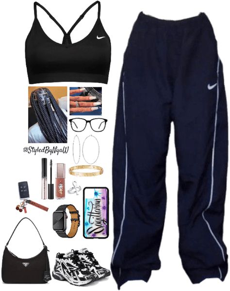 Nike Track Pants Outfits, Workout Pants Outfit, Outfit Ideas Sporty, Navy Blue Track Pants, Navy Blue Outfit, Blue Track Pants, Track Pants Outfit, Eye Bracelets, Henry Danger