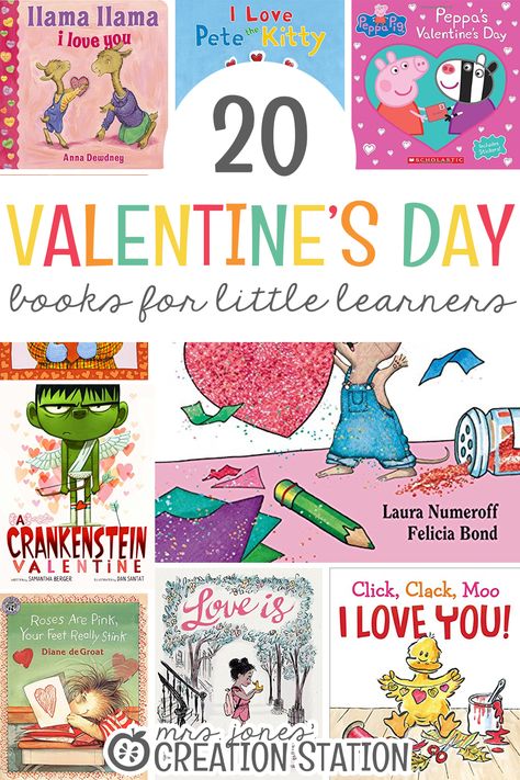 Valentine's Day is the perfect time to teach little learners about love. Valentine's Day makes a very special unit for you to teach. There are many fun and inviting ways to bet your kids engaged in learning with a valentine unit. Here are 20 Valentine's Day books to help you get started with a wonderful valentine unit. #ValentinesDay #valentine #books #kids #learn Kindergarten Valentines, Valentines Day Book, Mrs Jones, Creation Station, Kindergarten Books, Preschool Valentines, Theme Activity, Valentines Day Activities, Preschool Books