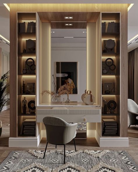 Makeup Unit Dressing Tables, Luxury Vanity Design Bedroom, Wardrobe Vanity Ideas, Dressing Unit Ideas, Makeup Vanities Bedroom, Dressing Table Design Luxury, Dressing Table Ideas Modern Luxury, Dressing Table With Wardrobe, Dressing Table Ideas Bedroom Modern