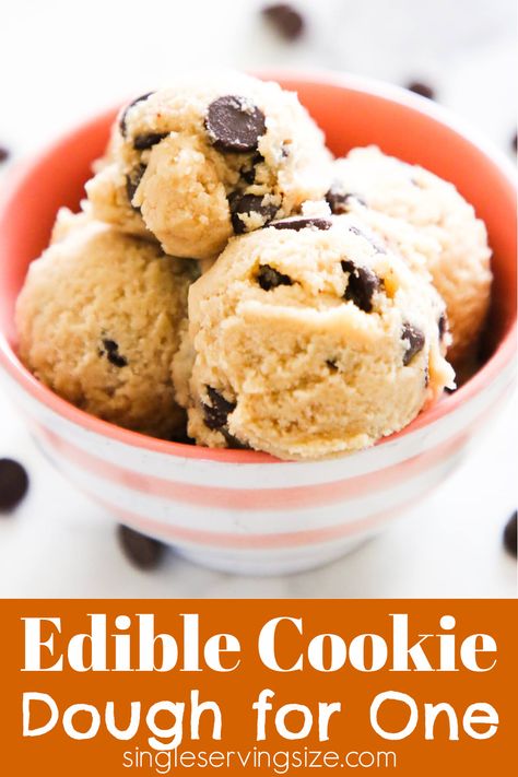 Big bowl of edible cookie dough for one person. Low Calorie Cookie Dough, Edible Cookie Dough Recipe For One, Edible Cookie Dough For One, Single Serving Cookie Dough, Cookie Dough For One, Edible Chocolate Chip Cookie Dough, Low Calorie Cookies, Easy Cookie Dough, Edible Cookie Dough Recipe