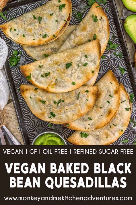 Easy, healthy, and delicious, this recipe for Vegan Baked Black Bean Quesadillas is a perfect quick meal for busy weekdays. #wholefoodplantbased #vegan #oilfree #glutenfree #plantbased | monkeyandmekitchenadventures.com Monkey And Me Kitchen Adventures, Florida Recipes, Monkey And Me, Rich Recipes, Whole Food Plant Based, Vegan Baked, Wfpb Recipes, Sugar Free Vegan, Vegan Main Dishes