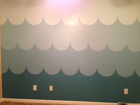 Ombre wave wall we painted for the baby's room. Redecorate Room, Pirate Room, Mermaid Bathroom, Wave Wall, Kid Rooms, Girls Rooms, Sensory Room, Baby Projects, Ocean Theme