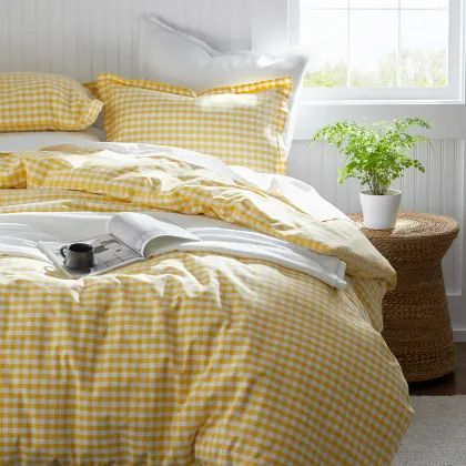 Company Organic Cotton™ Gingham Garment Washed Percale Sham - Yellow Gingham Sheets, Percale Bedding, Percale Duvet Cover, Three Color Combinations, Duvet Covers Yellow, Kids Sheets, Yellow Gingham, Blue Duvet Cover, White Duvet Covers