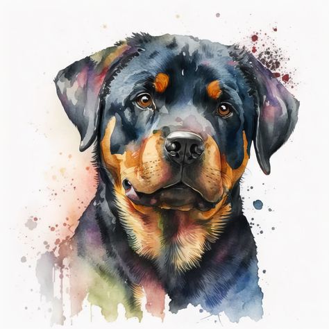 Rottweiler Art, Dog Smiling, Dog Clipart, Watercolor Pet Portraits, Craft Card, Rottweiler Dog, Dog Poster, Smiling Dogs, Dog Wall Art