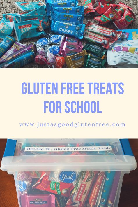 No need for your gluten free kid to be left out of treats anymore! Create your own box filled with safe, gluten free goodies. #justasgoodglutenfree #glutenfree #glutenfreeschool Gluten Free Classroom Treats, Gluten Free Birthday Treats, Gluten Free Fall Recipes, School Birthday Treats, Snackle Box, Gluten Free Candy, Teacher Treats, Gluten Free Kids, Lara Bars