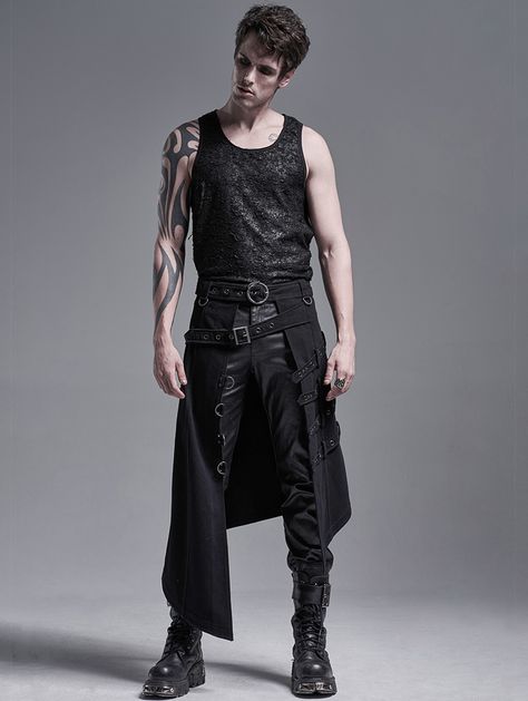 Gothic Clothes For Men, Punk Outfits For Men, Fantasy Punk Fashion, Heavy Metal Aesthetic Outfits Men, Goth Streetwear Men, Metal Rock Outfit, Heavy Metal Fashion Mens, Metal Aesthetic Outfits Men, Black Metal Clothing