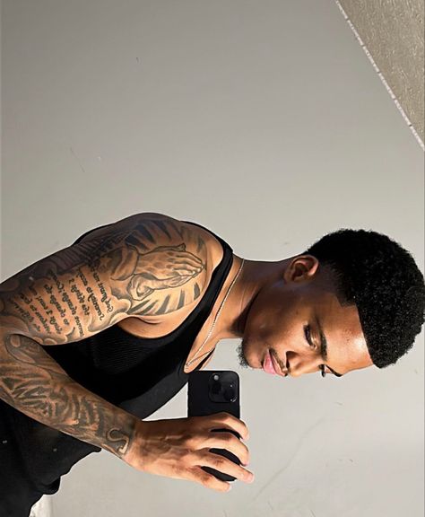 Tattoo Biceps Men, Time Tattoo Ideas For Men, Blackman Tattoo, Bicep Sleeve Tattoo Men, Outside Bicep Tattoo Men, Black Male Tattoo Ideas, Boy Arm Tattoos, Tattoo Ideas For Men Bicep, Sleeve Tattoos Black Mens Arm