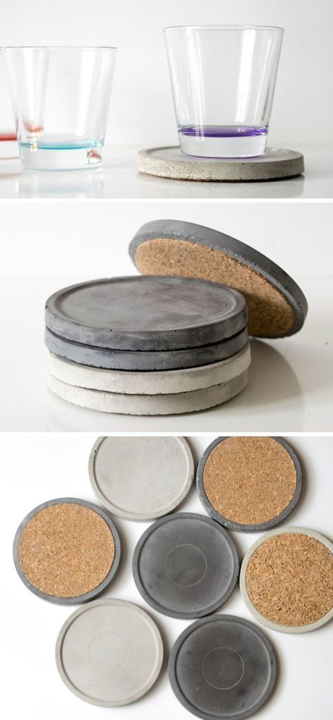 The edges of these circular modern concrete coasters are slightly raised to provide extra support and added dimension. Concrete Coasters, Diy Beton, Cement Diy, Concrete Diy Projects, Cement Art, Concrete Furniture, Concrete Crafts, Diy Upcycling, Concrete Cement