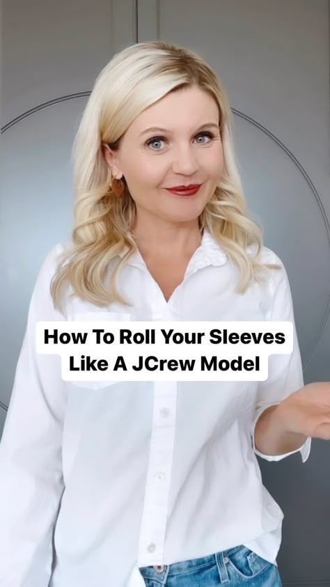 Katrina Bowman|Style Tips & Affordable Amazon Fashion | I love how polished this looks and your sleeves stay up! #stylehacks #stylehack #styletipsforwomen | Instagram Rolling Sleeves Up Women, How To Keep Sleeves Rolled Up, How To Roll Up Sleeves Women Casual, Fold Sleeves Women How To, Roll Sleeves Women How To, How To Roll Up Shirt Sleeves, How To Style Long Sleeves, Roll Up Sleeves Women How To, How To Roll Sleeves Women