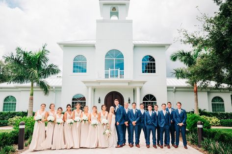 Blue Suit With Champagne Tie, Champagne Bridesmaid Dresses With Groomsmen Navy Suits, Champagne Bridesmaid Dresses And Blue Suits, Champagne Bridesmaid Dresses With Blue Groomsmen, Champagne Bridesmaid Dresses With Blue Suits, Champagne And Navy Blue Wedding, Champagne Bridesmaid Dresses With Grooms, Harborside Chapel, Groomsmen In Navy