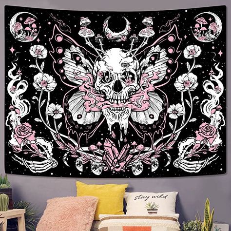 Moth Tapestry, Mushroom Room Decor, Gothic Tapestry, Dorm Room Tapestry, Butterfly Tapestry, Skull Tapestry, Butterfly Room Decor, Tapestry Aesthetic, Skull Moth