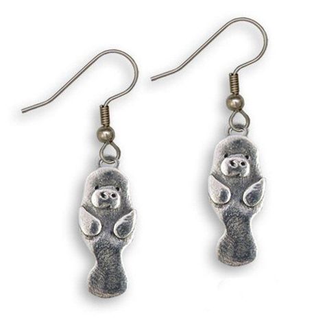 Manatee Earrings, Whale Earrings, Pokemon Jewelry, Otter Gifts, Dolphin Gifts, Pewter Earrings, Sea Mammal, Dolphin Jewelry, Ocean Earrings