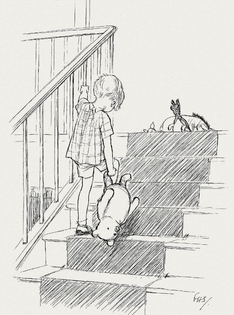 E.H. Shepard's Original Winnie the Pooh Drawings from the Winnie-the- Pooh books by A. A. Milne via Gems Eh Shepard, Winnie The Pooh Drawing, 심플한 그림, Arte 8 Bits, Winnie The Pooh Quotes, Winnie The Pooh Friends, Christopher Robin, Poses References, Dessin Adorable