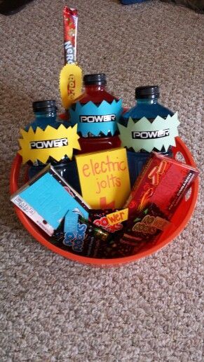 Lineman Gift Basket. Powerade. Lemon heads "electric jolts". Snow Caps "Hard Cap". Hot Tamales "Hot Sticks". Pop Rocks "Power Rocks". Nerd Rope "Rope". Electrician Gifts Ideas, Lineman Retirement, Lineman Appreciation Day, Lineman Love, Nerds Rope, Lineman Wife, Power Lineman, Lineman Gifts, Lemon Head