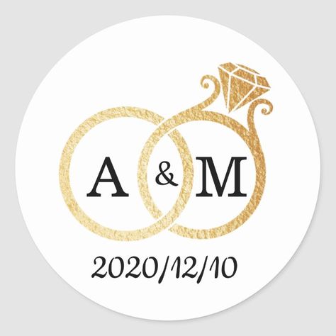 Chic Faux Gold Foil Monogram Wedding Rings Classic Round Sticker | Zazzle.com Wedding Rings Classic, Monogram Rings, Simple Wedding Ring, Wedding Ring Guide, Classic Wedding Ring, Wedding Logo Design, Monogram Wedding Invitations, Traditional Diamond, Beautiful Wedding Rings