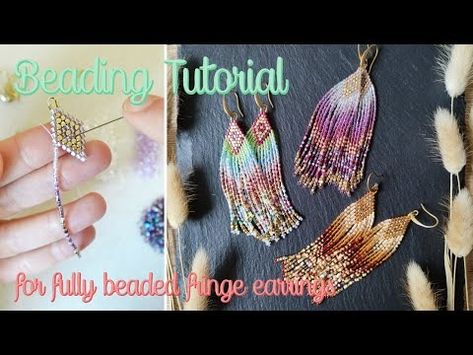 Beading Tutorial #6 | fringe earrings “Luano”, fun & colorful DIY jewelry with Miyuki Delica - YouTube Fringe Earring, Bead Tips, Bead Earring, Beaded Fringe Earrings, Beaded Earrings Tutorials, Bead Weaving Patterns, Beaded Jewelry Tutorials, Seed Bead Tutorial, Beading Tutorial