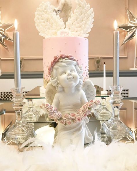 Angel First Birthday Theme, Angelic Birthday Theme, Angel Quinceanera Theme, Angel Decorations Party, Heaven Sent Baby Shower Themes Girl, Angel Birthday Theme, Angel Theme Birthday Party, Angel Party Theme, Angel Themed Party