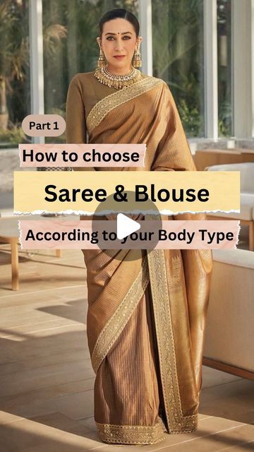 Types Of Blouses Style Saree, How To Look Tall In Saree, Saree For Petite Women, Blouse For Plus Size Women Saree, Plus Size Saree Look, Types Of Sarees Names, Long Sleeve Saree Blouse, Lean Women, Types Of Clothing