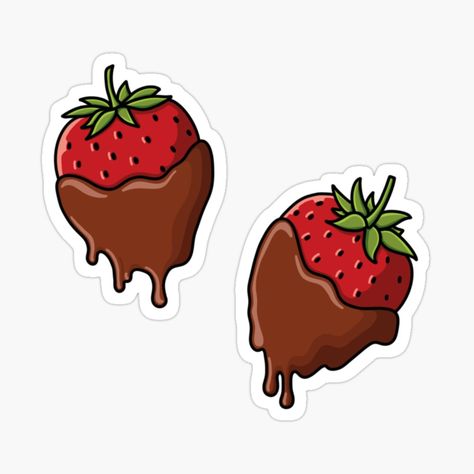 Strawberry Sticker Printable, Chocolate Drawing Cute, Strawberry Sticker Aesthetic, Food Stickers Aesthetic, Food Stickers Printable, Cute Strawberry Sticker, Strawberry With Chocolate, Chocolate Sticker, Strawberry Stickers