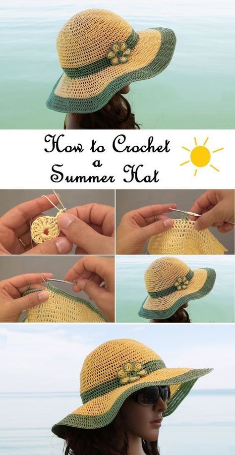 Crochet Summer Hat all in one – Pattern, Video, Chart Crochet Summer Hat, Pola Topi, Crochet Summer Hats, Crochet Sun Hat, Easy Crochet Patterns Free, Crochet Hat Free, Crochet Girls, Crochet Summer, Crochet Instructions