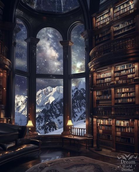 Feyre Bedroom Night Court, Library At Night, 2 Story Bedroom, Fantasy Library Aesthetic, Fantasy Court, Night Court Aesthetic, Library Artwork, Acotar Night Court, Fantasy Library