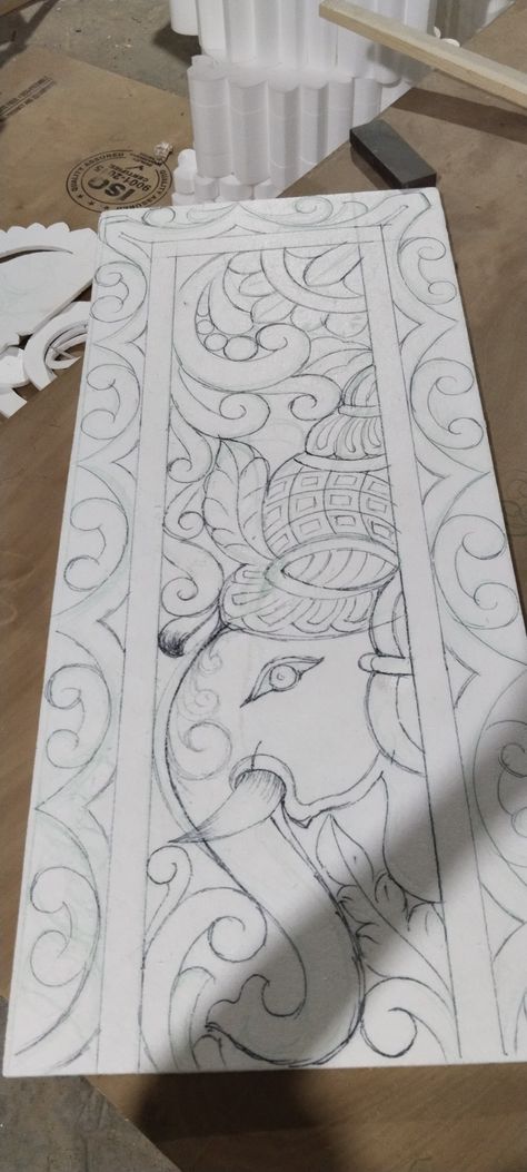 Ganpati Thermocol Decoration, Tharmacol Art Decoration Wall, Lippan Art Sketch, Drawing For Home Decor, Tanjore Art Sketch, Thermocol Painting Ideas, Lippan Art Design Drawing Sketch, Kalamkari Art Paintings, Pichwai Paintings Outline