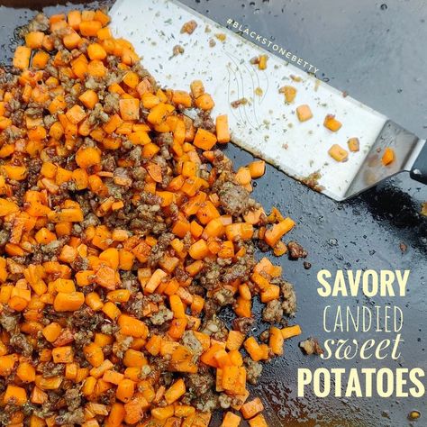 Black Stone Sweet Potatoes, Sweet Potato On Blackstone, Sweet Potatoes On Blackstone Griddle, Blackstone Sweet Potatoes, Flattop Recipes, Blackstone Betty, Outdoor Griddle Recipes, Blackstone Cooking, Griddle Cooking Recipes