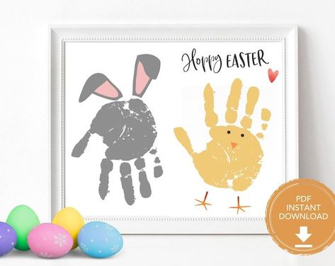 Easter Bunny Easter Craft, Easter Handprint Kids Craft, Baby's First Easter, Toddler Easter Printable Activity, Preschool Handprint Craft Baby Footprint Crafts, Easter Craft For Kids, Printable Easter Activities, Easter Toddler, Mommy Ideas, Craft Easter, Easter Canvas, Footprint Craft, Easter Paintings