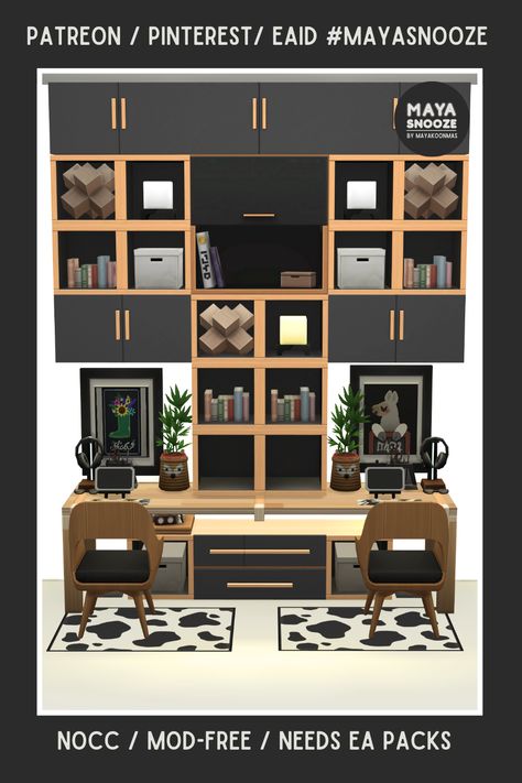 Download on Patreon / EA Gallery #MAYASNOOZE Sims 4 Office Build, Sims 4 Professor House, Sims 4 Lawyer Office, Student Apartment Sims 4, Sims 4 Office, Sims 4 Roommates House, Sims House Plans, Minecraft Houses, Sims House