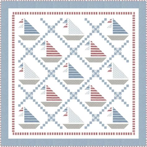 Set Sail Quilt: A Nautical Quilt Pattern • Maple Cottage Designs Sailboat Quilt, Nautical Baby Quilt, Clamshell Quilt, Crib Quilts, Nautical Quilt, Bed Quilts, Cottage Designs, Ribbon Quilt, Red And White Quilts