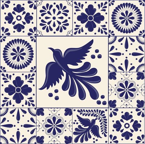 Talavera Art, Blue Tile Patterns, Gaudi Mosaic, Talavera Design, Tile Stencils, Style Tiles, Patchwork Tiles, Mexican Talavera Tile, Talavera Tile