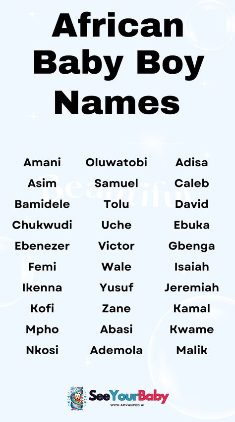 Discover rare African baby boy names that are making waves in 2024! These names are full of cultural depth and timeless charm. Perfect if you're looking for something fresh and unique. African Baby Boy Names, African Boy Names, Black Baby Boy Names, African Names, African American Names, Boys Names Rare, Black Boy Names, Names Generator, African Name