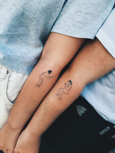 Matching Art Tattoos, Pulp Fiction Tattoo Minimalist, Pulp Fiction Tattoo Ideas, Band Inspired Tattoos, Tattoo Movie Inspired, Small Movie Tattoos, Movies Tattoo Ideas, Tarantino Tattoo Ideas, Movie Tattoos Minimalist