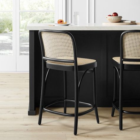 Ton 811 Dining Counter Stool, Black | Williams Sonoma Extendable Round Dining Table, Black And White Kitchens, Williams Sonoma Kitchen, Woven Bar Stools, Famous Chair, Round Extendable Dining Table, Dining Counter, Island Stools, Kitchen Confidential