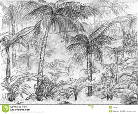 Jungle Trees Drawing, Jungle Drawing Sketches, Jungle Drawings, Jungle Sketch, Jungle Drawing, Jungle Landscape, Giraffe Coloring Pages, Jungle Tree, Drawing Scenery