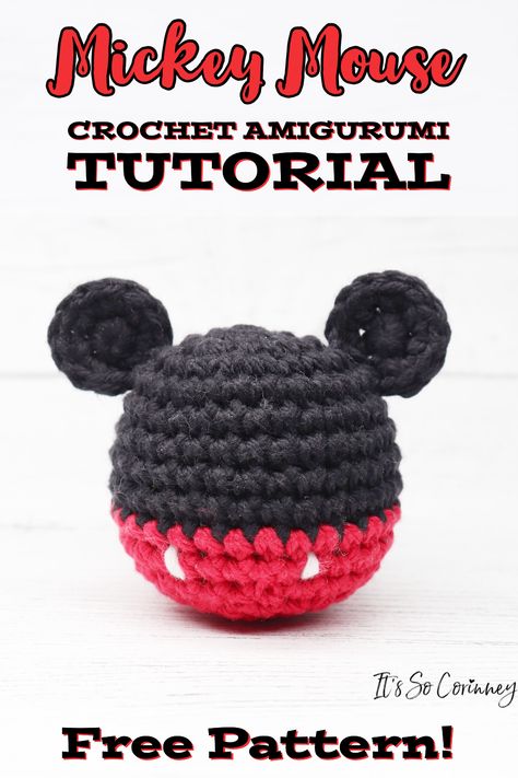 Love Mickey Mouse? Then check out this FREE pattern and tutorial to make a Disney's Mickey Mouse ball! This easy to make crochet Mickey Mouse amigurumi is too cute and can easily be made into a keychain! #homemade #crochet #crafts Crocheted Mickey Mouse, Mickey Mouse Craft Ideas, Crochet Ideas For Moms Birthday, Ornament Crochet Patterns Free, Crochet Mickey Mouse Ears, Mickey Crochet Pattern, Crochet Amigurumi Free Patterns Easy Christmas Ornament, Crochet Disney Patterns, Mickey Mouse Crochet Pattern Free