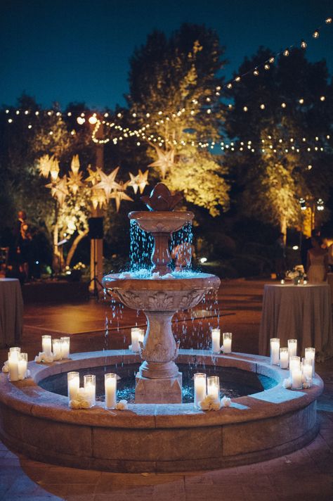 Wedding Water Fountain, Zodiac Wedding, Feng Shui Garden, Paper Star Lanterns, Garden Water Fountains, Star Lanterns, Water Wedding, Celestial Wedding, Sparkly Wedding