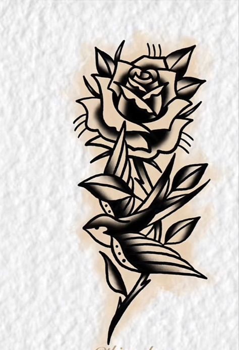 American Traditional Forearm, American Traditional Tattoo Design Old School, Trad Rose Tattoo, Old School Flower Tattoo Black, Traditional Rose Tattoo Design, Old School Flash Tattoo, Old School Rose Tattoo, Trad Rose, Rose Traditional Tattoo