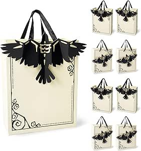 Create an eerie atmosphere with the Set of 8 Gothic Crow Gift Bags, featuring a unique black gothic design on a light beige background, complete with a 3D stick-on skull crow for endless personalization. Each bag measures 7 x 5.5 inches, perfect for small toys, treats, and party favors Halloween Theme Birthday, Decorated Gift Bags, Gothic Gifts, Birthday Gift Bags, Baby Shower Party Supplies, Halloween Party Favors, Birthday Supplies, Trick Or Treat Bags, Snack Bags