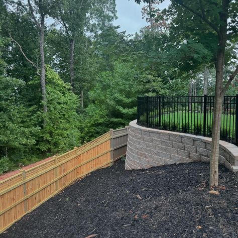 4’ tall aluminum is a decorative option for safety around a retaining wall. This was built by @summitfence in Powder Springs, Georgia. #aluminumfence #atlantacontractor Aluminum Fence, Retaining Wall, Fence, Springs, Georgia, Building, Wall