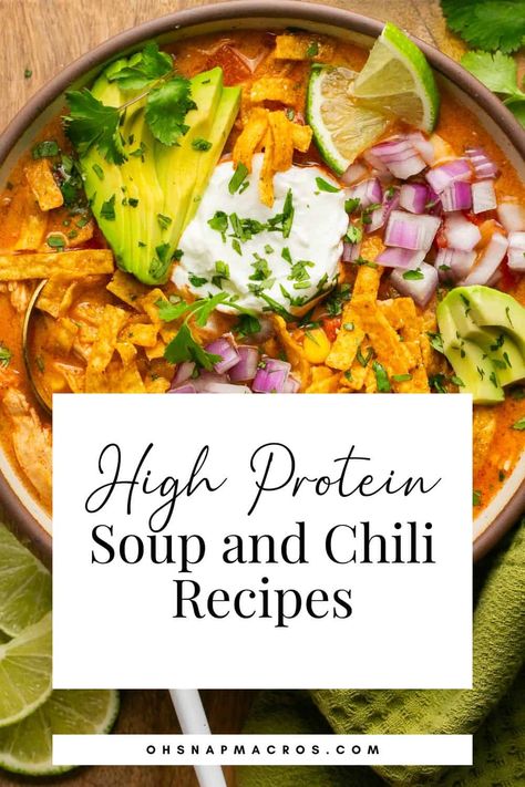 Chicken Enchilada Soup High Protein Winter Meals, Soups And Chilis, High Protein Soup, Protein Soup Recipes, Ground Chicken Recipes Healthy, Protein Soup, Protein Soups, Macro Recipes, Creamy Chicken Enchiladas