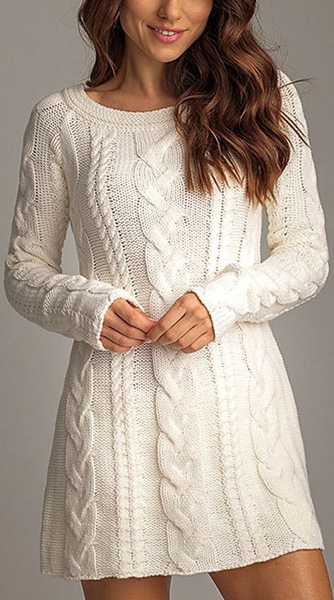 47+ Summer and winter Crochet Dress patterns for beginner - Page 13 of 47 - Women Crochet! White Knitwear, Hand Knitted Dress, White Sweater Dress, Wool Sweater Dress, Cable Knit Sweater Dress, Vogue Knitting, Crochet Dress Pattern, Knitwear Dress, White Sweater