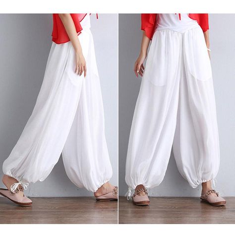 Womens Boho Chic Harem Pants White Harem Pants, Design Trousers, Yoga Equipment, Aerial Yoga, Closet Essentials, Blue Jay, Pants Pattern, Boho Women, White Pants