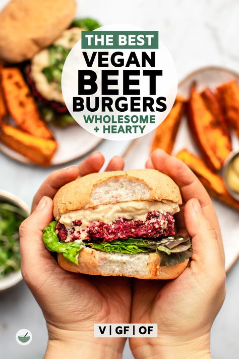 These Vegan Beet Burgers are crispy on the outside, tender on the inside, and packed with plant-based protein. They're naturally gluten-free and oven-baked, making them easy to prep and even easier to enjoy. Vegan Beet Burger, Beet Burger Recipe, Grillable Veggie Burger, Beet Burgers, Tofu Burger, Beet Burger, Vegan Burger, Vegan Burgers, Roasted Beets