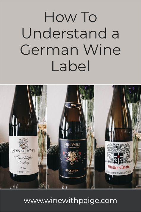 German wine labels identify both quality and ripeness (which can often indicate sweetness) levels on the label. | #wine #germanriesling | www.winewithpaige.com Grape Types, Wine Terms, French Wine Regions, Wine Inspiration, Wine Walk, Wine Basics, Wine Tips, German Wine, Wine 101