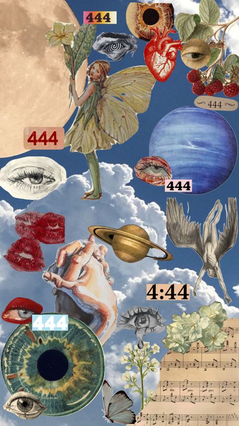 #collage #myfirstshuffle #vintage #aesthetic #fairy #angel #angelnumbers #444 Aesthetic 444 Wallpaper, 444 Collage, Angel Numbers Art, Angel Number Collage, 444 Wallpaper Iphone, Angel Background Aesthetic, 444 Angel Number Wallpaper, 444 Wallpaper Aesthetic, 444 Aesthetic