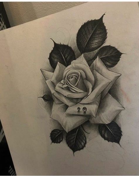 Art Sketches Easy, To Draw Ideas, Realistic Rose Tattoo, Rose Flower Tattoos, Rose Drawing Tattoo, Tattoo Dog, Draw Ideas, Tattoo Lettering Fonts, Floral Tattoo Design