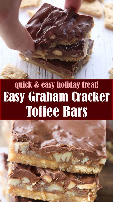 Graham Cracker Toffee Bars, Cracker Toffee Bars, Graham Cracker Bars, Graham Cracker Dessert, Health Dessert Recipes, Pecan Bars Recipe, Graham Cracker Toffee, Easy Toffee, Easy Christmas Candy Recipes