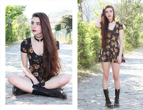 Doc Martens Outfit Fall, Alternate Fashion, Dr Martens Vintage, Martens Outfit, Dr Martens Outfit, Doctor Dress, Doc Martens Outfit, Sunflower Dress, Rock Outfits